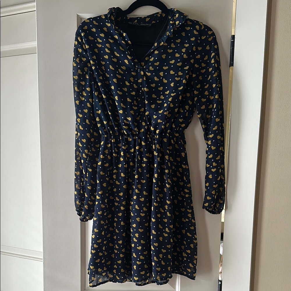 Navy and Yellow Patterned Women's Dress